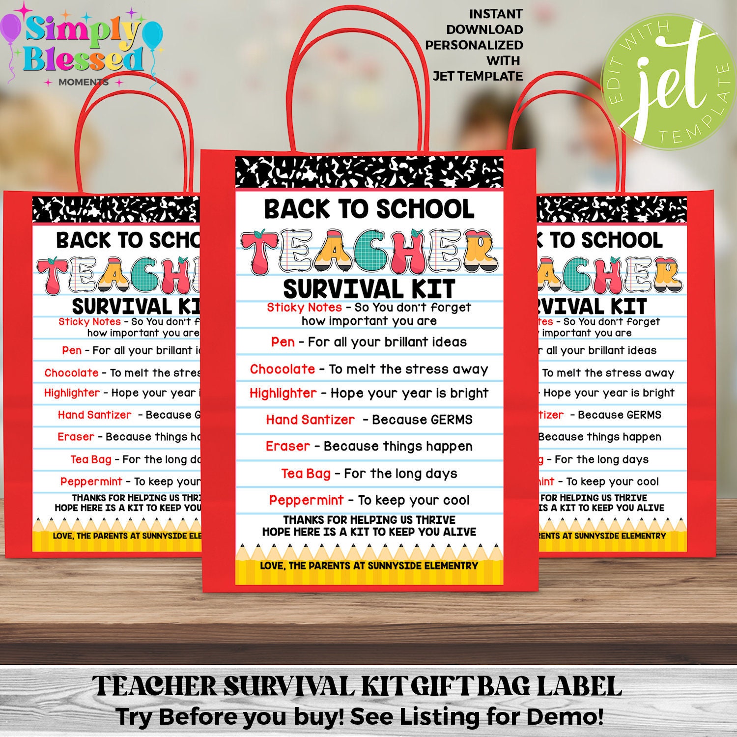 Teacher Survival Kit Gift Bag Label: Printable Back To School (Digital Download)