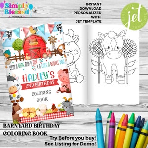 Barnyard Farm Animal Birthday Party Coloring Book Favor Editable Instant Download
