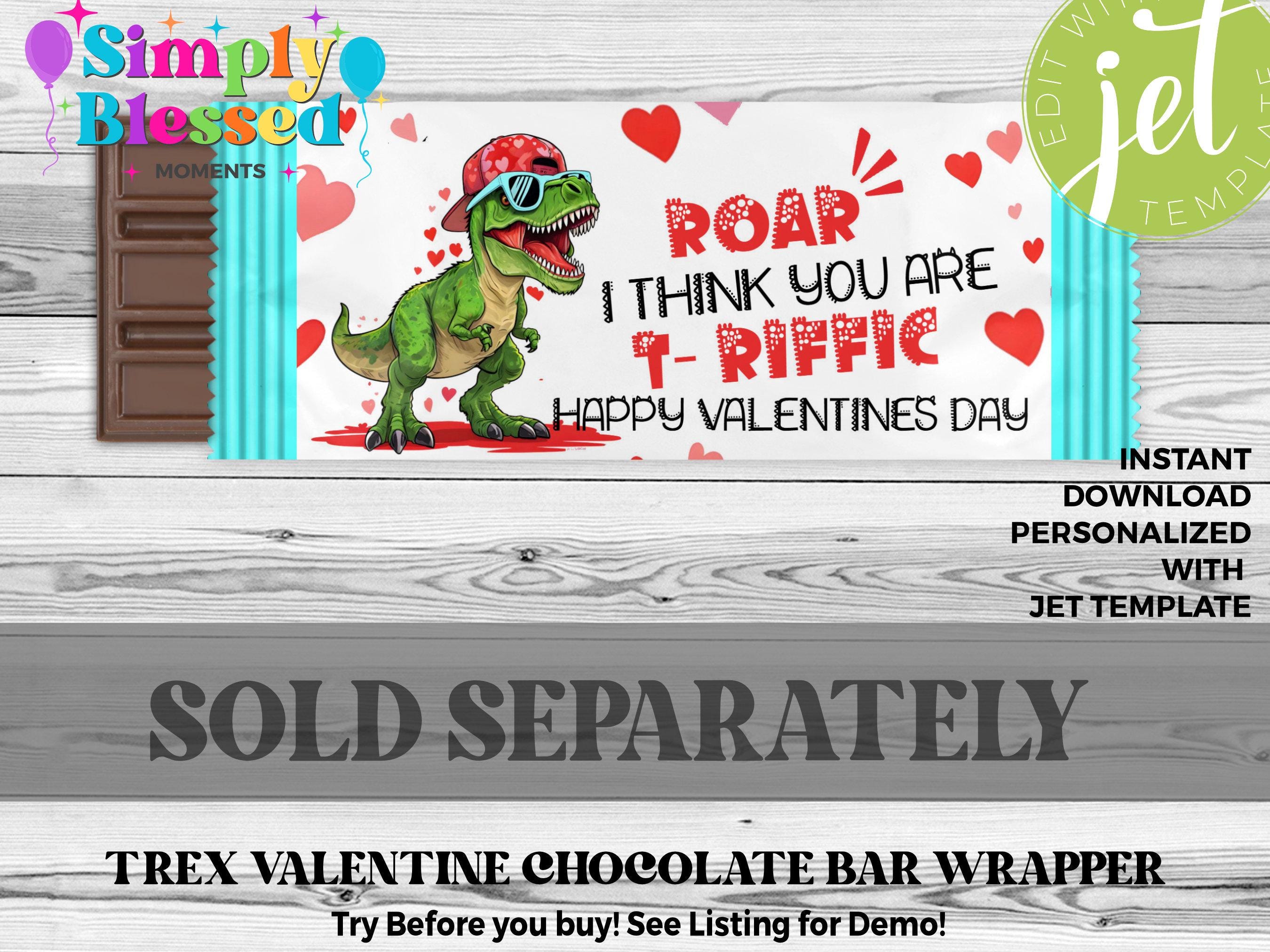T Rex Dinosaur Valentines Day Chip Bag Wrapper Printable Editable ...