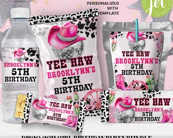 Disco Space Cowgirl Birthday Party Bundle Editable Printable Instant Download