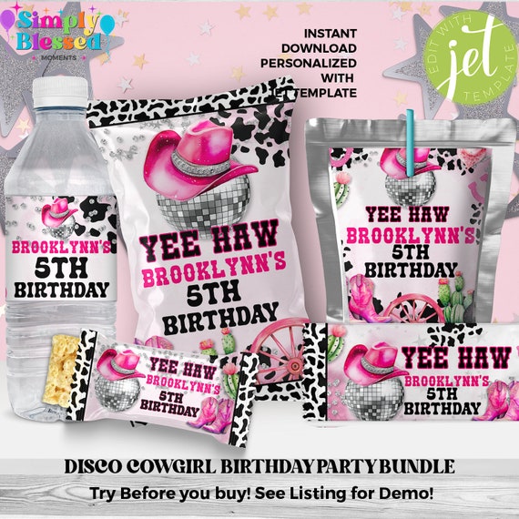 Disco Space Cowgirl Birthday Party Bundle Editable Printable Instant Download