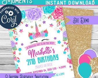 Unicorn Birthday Party Invitation