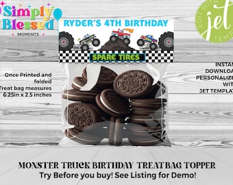 Monster Truck Party traktatiezakje topper afdrukbare bewerkbare direct downloaden