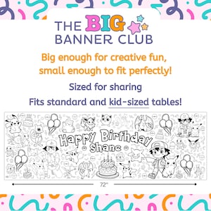 Pokémon coloring birthday, Pokémon-themed birthday coloring banner with fun character illustrations designed for kids’ parties and group coloring, giant coloring banner, birthday decor