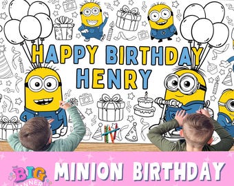 CUSTOM Minions Birthday Giant Coloring Banner | Birthday Party Decoration | Paper Tablecloth Table Runner | Giant Kids Activity