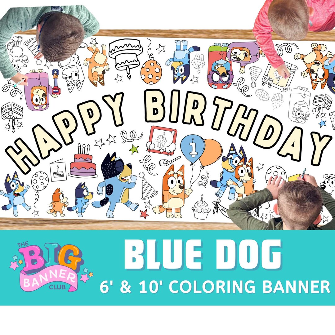 GIANT CUSTOM Blue Dog Birthday Banner | Bluey Birthday Party Tablecloth ...