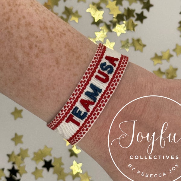 USA Bracelet | United States | Patriotic | Olympic Games | Go USA | Hockey | Gymnastics | Figure Skating | Woven | Teammate Gift | Tassel