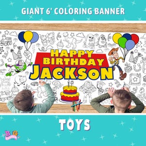 GIANT CUSTOM Toy Story Birthday Party Decoration | Giant Coloring Banner Personalized | Tablecloth Table Runner Kids Party Activity Decor