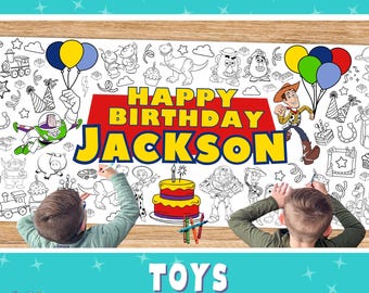 GIANT CUSTOM Toy Story Birthday Party Decoration | Giant Coloring Banner Personalized | Tablecloth Table Runner Kids Party Activity Decor