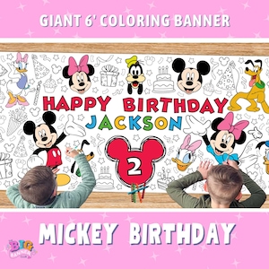 Mickey and Minnie Giant Coloring Banner | Birthday Party Decoration | Paper Tablecloth Table Runner | Personalized | Kids Activity
