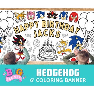GIANT CUSTOM Sonic Hedgehog Birthday Party Decoration | Giant Coloring Banner Tablecloth Table Runner | Kids Activity Decor