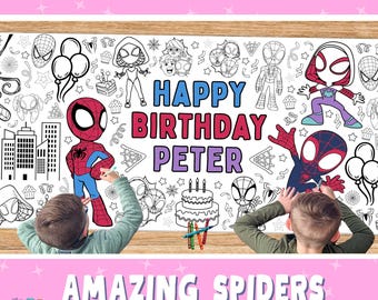 GIANT Amazing Spider Friends Coloring Banner | Birthday Party Decor | Spidey TableCloth Table Runner | Kids Activity | 6' Long