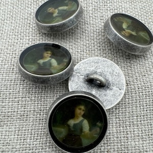 Dirndl buttons, Jankerk buttons, metal, antique silver, 18 mm, portrait, Bavarian girl, traditional costume buttons, Bavaria, Oktoberfest