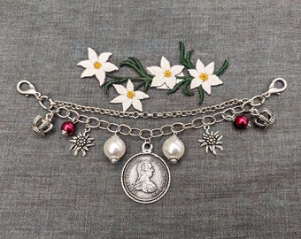 Charivari, coin necklace, traditional costume jewelry, Austria, Maria Theresa, metal, dirndl, Bavaria, traditional costume bodice