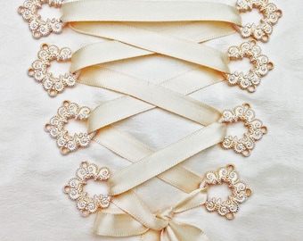 Decorative Dirndl hooks, metal, gold and white colored, Bavarian dress, bridal Dirndl , Oktoberfest
