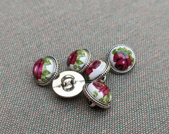 Dirndl buttons de luxe porcelain cabochon metal silver colored dark rose dirndl wedding dirndl