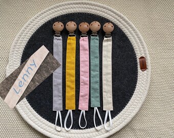 Schnullerkette Stoff personalisiert (Stickung), babyschnullerkette mit Namen, gestickte schnullerkette, Schnullerband mit Namen