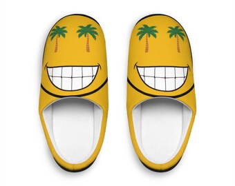 Palm Smiley Face, Comfy Flannel Anti-Slip, Men's Indoor Slippers