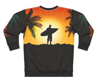 Custom Cave Culture, Unisex Sweatshirt, Black & White Beach Surf Wear, Snake Palm Tree Design