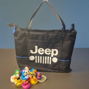 Jeep Large Wrangler Tote Bag Duck Bag Jeep Girl Bag Jeep Lover Bag Jeep Invasion Beach Bag Zippered Girlfriend Gift Mother's Day Gift