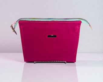 Pink Triple Pocket Handmade Upcycled Denim Zipper Pouch