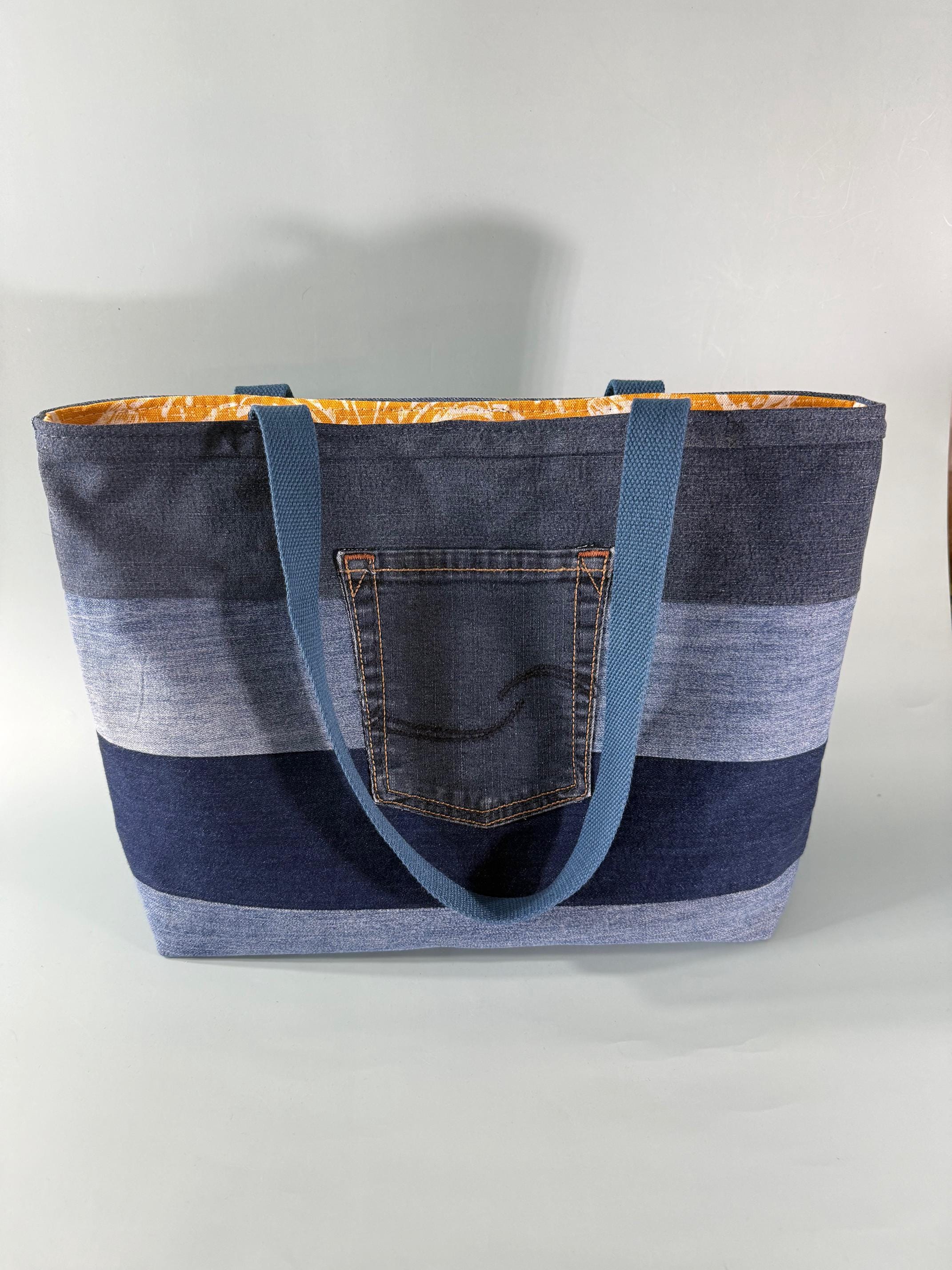 Versatile, Large Upcycled Denim Tote Bag | Yellow | Earth-Friendly