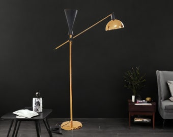 Industrielle gold Stehlampe, moderne Leseecke Lampe für Wohnzimmer, minimalistisches DesignInnendekoration,Leseecke Lampe,Wohnzimmerlampe