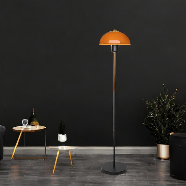 Lampadaire orange,Lampadaire industriel en métal - Un éclairage moderne pour votre espace de vie,Lampadaire dôme,Lampadaire moderne,Lampadaire de chambre à coucher