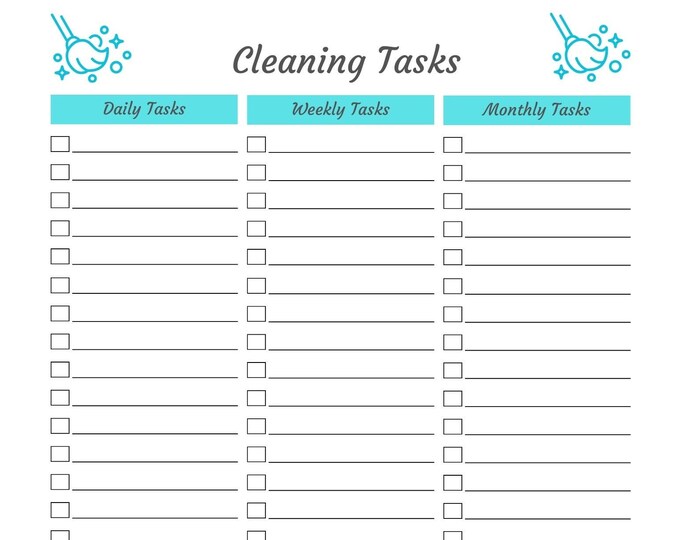 Sparkle Shine: Cleaning Task List Printable Daily Weekly Monthly