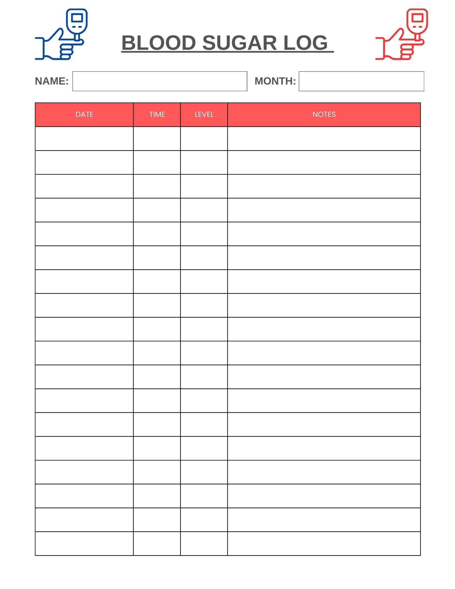 Blood Sugar Log: Printable Tracker for Health Monitoring - Etsy for Free Printable Blood Sugar Log Sheet Monthly