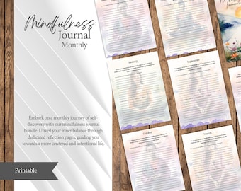Monthly Mindfulness Journal, Mental Health Planner, Challenge Planner, Wellness Planner Journal, Mindfulness Prompts