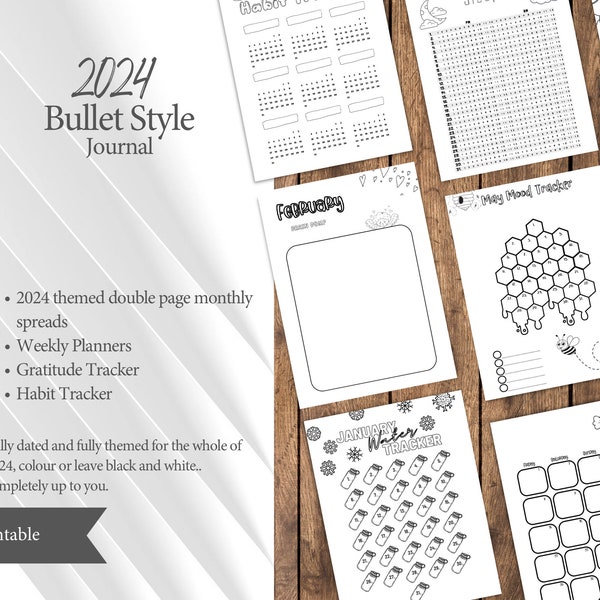 2024 Bullet Style Journal Printable | Pre-made Bullet Style Journal |  Bullet Journal Spreads | Bullet Journal 2024 | Digital Planner