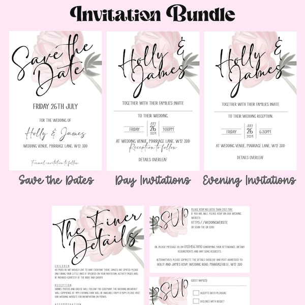 Personalised and custom-made wedding invitation bundle to print at home | digital product | wedding invitation, stationery and signage