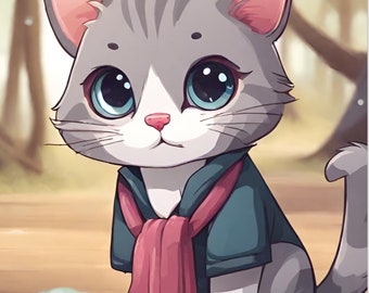 Impresión de póster de gato animal lindo kawaii