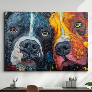Pitbulls Abstract Oil Painting Paint Splash Effect Framed Canvas Art Poster Print, Framed Wall Home Art Kitchen Room Decor Dog Gift Ideas