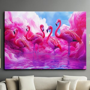 Vibrant Abstract Colorful Flamingo Painting Framed Poster Print, Framed Canvas Wall Decor Art Painting Home Kitchen Room Decor Animal Gifts