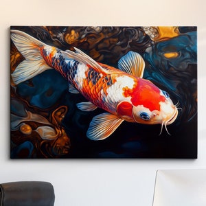 Vibrant Colorful Koi Carp Fish Ocean Sea Painting Framed Poster Print & Framed Canvas Wall Decor Art Bedroom Home Decor Interior Gift