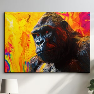 Abstract Gorilla Animal Art Oil Painting Framed Poster Print, Framed Canvas Wall Decor Art Bedroom Home Interior Home Birthday Animal Gift