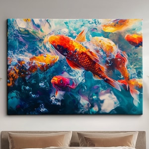 Vibrant Colorful Koi Carp Fish Ocean Sea Painting Framed Poster Print & Framed Canvas Wall Decor Art Bedroom Home Decor Interior Gift