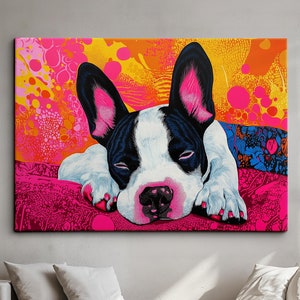 Vibrant Colorful English Bull Terrier Pet Art Framed Poster Print & Framed Canvas Wall Art Living Home Decor Interior Dog Lover Gift Ideas