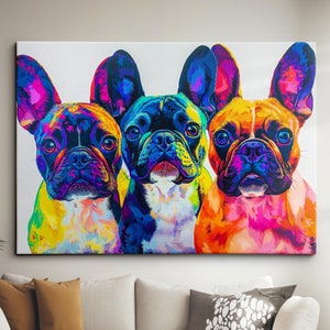 French Bulldogs Abstract Painting Framed Poster Print & Framed Canvas Wall Decor Art Painting Bar Kitchen Room Decor Dog Gift Idea