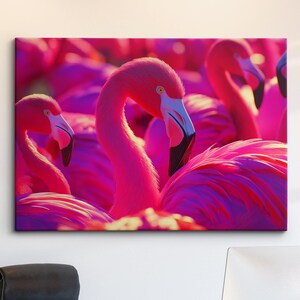 Vibrant Abstract Colorful Flamingo Painting Framed Poster Print, Framed Canvas Wall Decor Art Painting Home Kitchen Room Decor Animal Gifts
