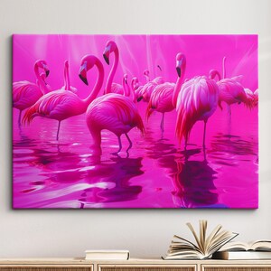 Vibrant Abstract Colorful Flamingo Painting Framed Poster Print, Framed Canvas Wall Decor Art Painting Home Kitchen Room Decor Animal Gifts