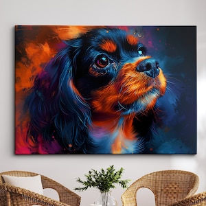 Colorful Cavalier King Charles Spaniel Dog Abstract Framed Poster Print Or Framed Canvas Wall Decor Art Bedroom Home Interior Gift For Pet