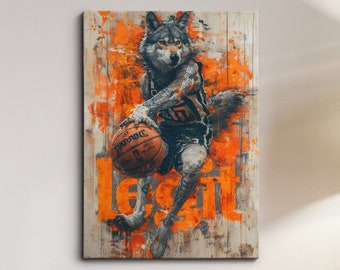 Basketball Wolf Framed Poster Print Or Framed Canvas Wall Decor Art Bedroom Home Interior Gift For Pet Lover Girls Pets Animals