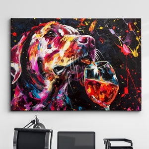 Labrador Drinking Wine Animal Pet Art Abstract Oil Painting Framed Poster Print Framed Canvas Wall Decor Art Bedroom Home Interior Home Gift