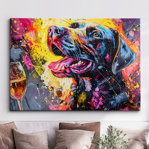 Labrador Drinking Wine Animal Pet Art Abstract Oil Painting Framed Poster Print Framed Canvas Wall Decor Art Bedroom Home Interior Home Gift