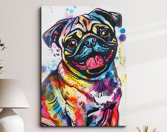 Pug Spotted Dog Framed Dotted Poster Print & Framed Canvas Wall Decor Art Oil Painting Bedroom Home Living Room Funny Dog Lover Gift