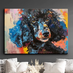 Bright Colorful Poodle Dog Pet Art Abstract Oil Painting Framed Poster Print & Framed Canvas Wall Art Living Home Decor Interior Dog Gift
