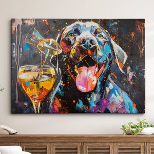 Labrador Retriever Toasting Drinks Dog Pet Art Abstract Oil Painting Framed Poster Print & Framed Canvas Wall Art Living Home Decor Interior